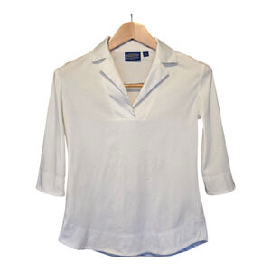 Pendleton Top Womens Size Small Petite White 3/4 Sleeve Collared Neutral Preppy
